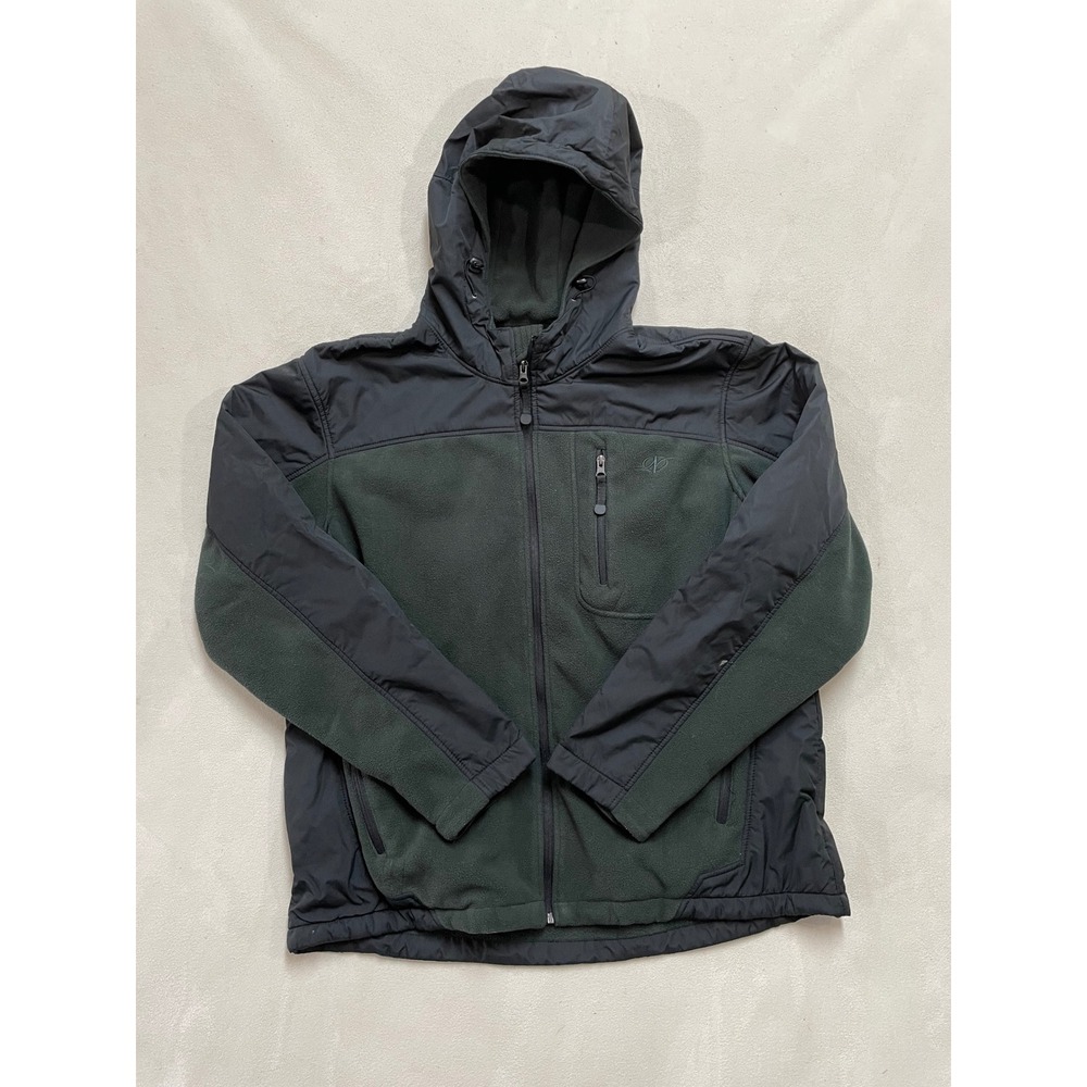 NordicTrack Mens XL Fleece Hooded Jacket Green Black Full Zip Outdoor Utility